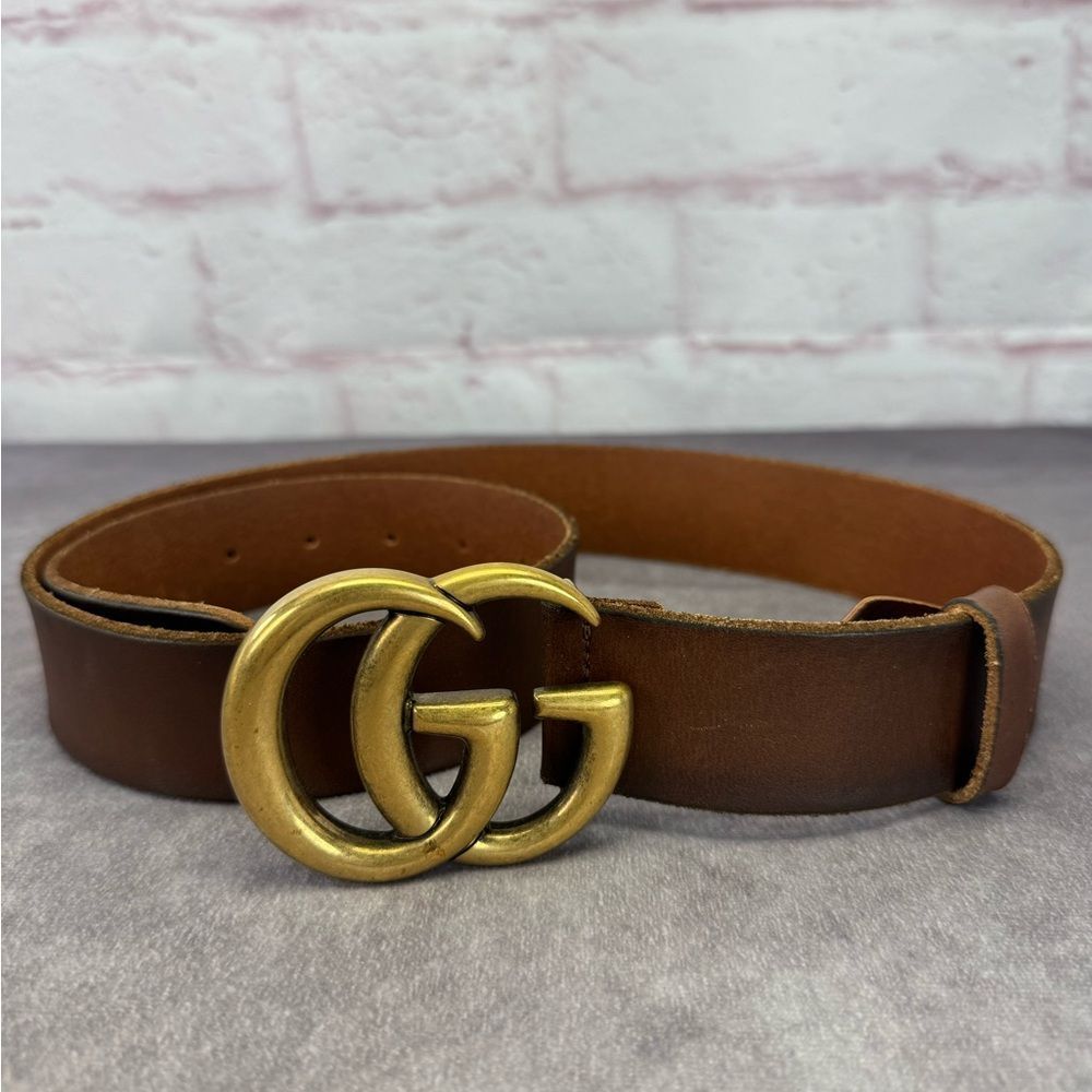 Gucci Raw Edge Unfinished Wide Marmont Double G Leather Belt 409416 85/34” - Picture 4 of 11